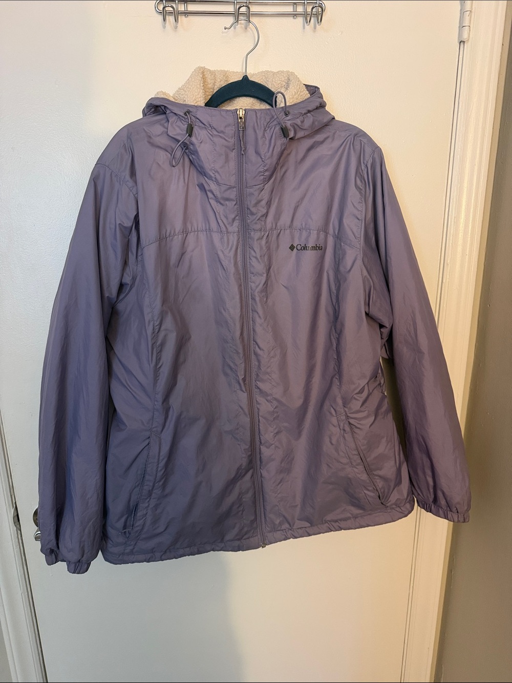Columbia Lavender Hooded Raincoat with Sherpa Lining